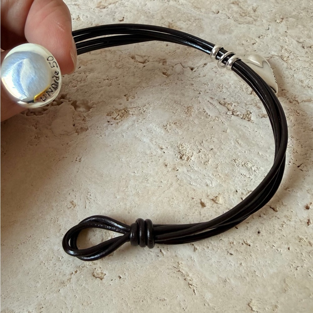 Uno de 50 Dark Brown Leather Bracelet | Heart Accent |Silver Closure - Picture 3 of 5